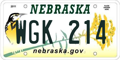 NE license plate WGK214