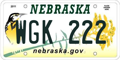 NE license plate WGK222
