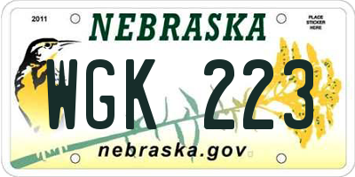 NE license plate WGK223