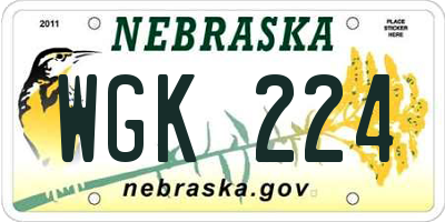 NE license plate WGK224