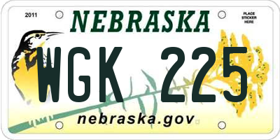 NE license plate WGK225