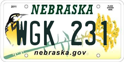 NE license plate WGK231
