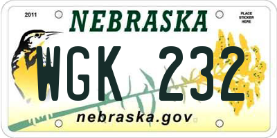 NE license plate WGK232