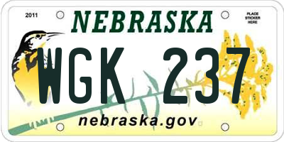 NE license plate WGK237