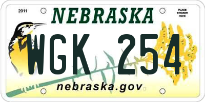 NE license plate WGK254