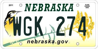 NE license plate WGK274