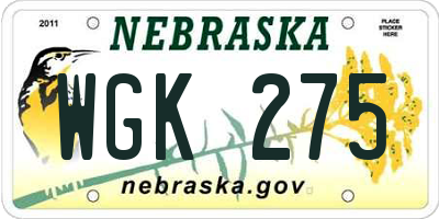 NE license plate WGK275