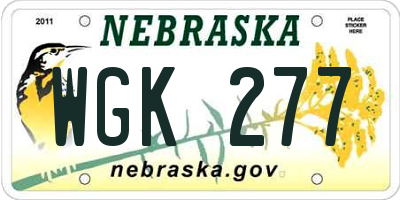 NE license plate WGK277