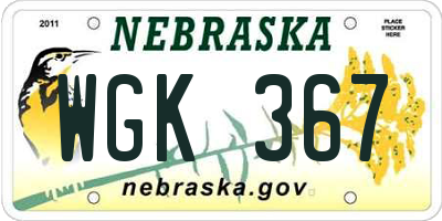 NE license plate WGK367