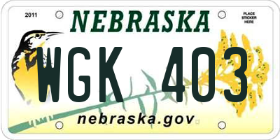 NE license plate WGK403