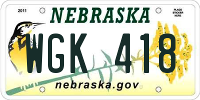 NE license plate WGK418