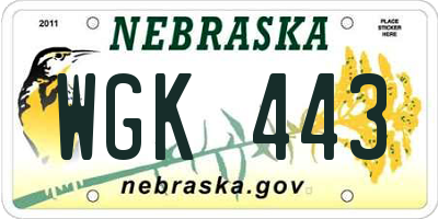 NE license plate WGK443