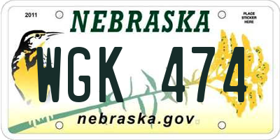 NE license plate WGK474