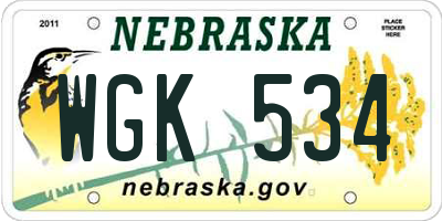 NE license plate WGK534