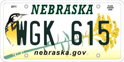 NE license plate WGK615