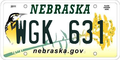 NE license plate WGK631