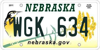 NE license plate WGK634