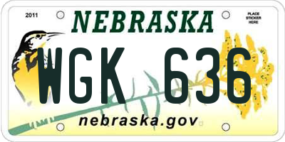 NE license plate WGK636