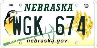 NE license plate WGK674