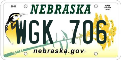 NE license plate WGK706