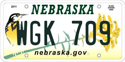 NE license plate WGK709
