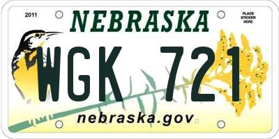 NE license plate WGK721