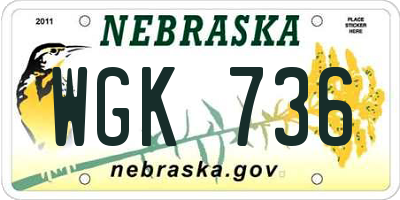 NE license plate WGK736