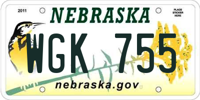 NE license plate WGK755