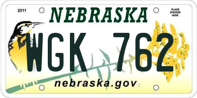 NE license plate WGK762