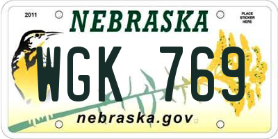NE license plate WGK769