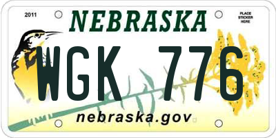 NE license plate WGK776