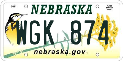 NE license plate WGK874