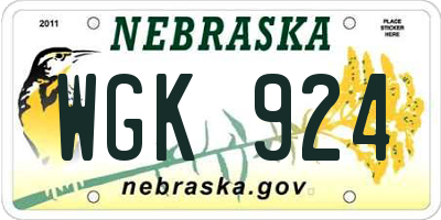 NE license plate WGK924