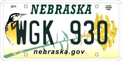 NE license plate WGK930