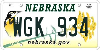 NE license plate WGK934