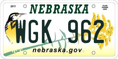NE license plate WGK962