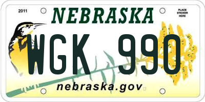 NE license plate WGK990