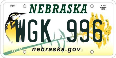 NE license plate WGK996