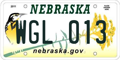 NE license plate WGL013