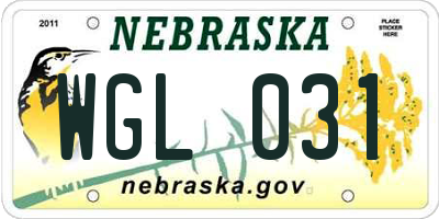 NE license plate WGL031