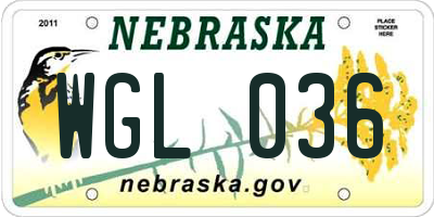 NE license plate WGL036