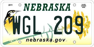 NE license plate WGL209