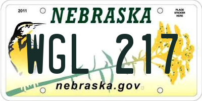 NE license plate WGL217