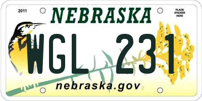 NE license plate WGL231
