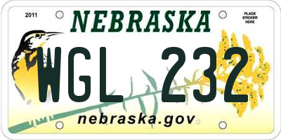 NE license plate WGL232