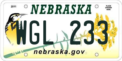 NE license plate WGL233