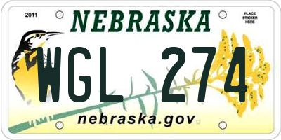 NE license plate WGL274