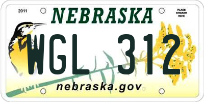 NE license plate WGL312