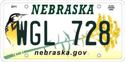NE license plate WGL728