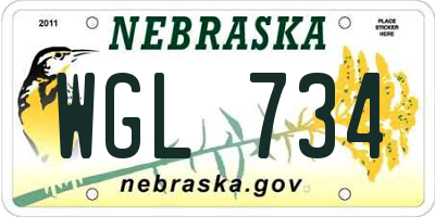 NE license plate WGL734
